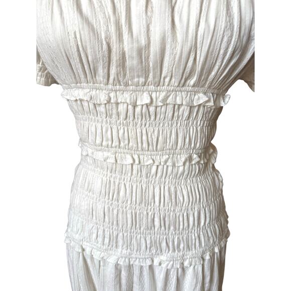 Storia Smocked Waist White Cotton Midi Dress Size Small - Picture 4 of 6